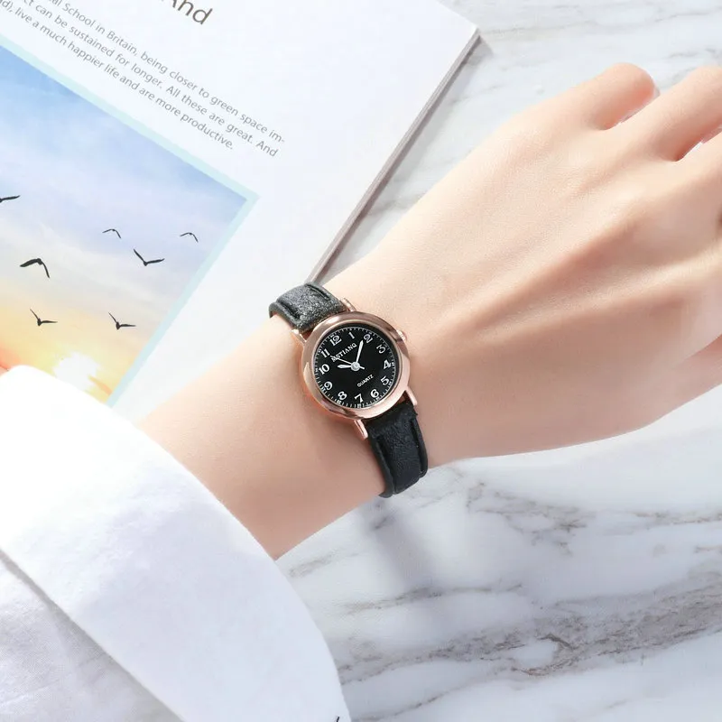 Women's Korean Style Simple Cute Watch for Students | Retro Artistic Tiny Small Dial Girlfriend Watch Pair | Fashionable Wristwatch for Girls showcase 3