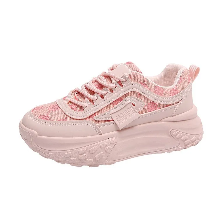 Women's Korean Style Dad Sneakers 2025 Spring Breathable Mesh Cloth Versatile Student Sports Shoes Thick Sole Height Increasing Running Shoes thumbnail 5