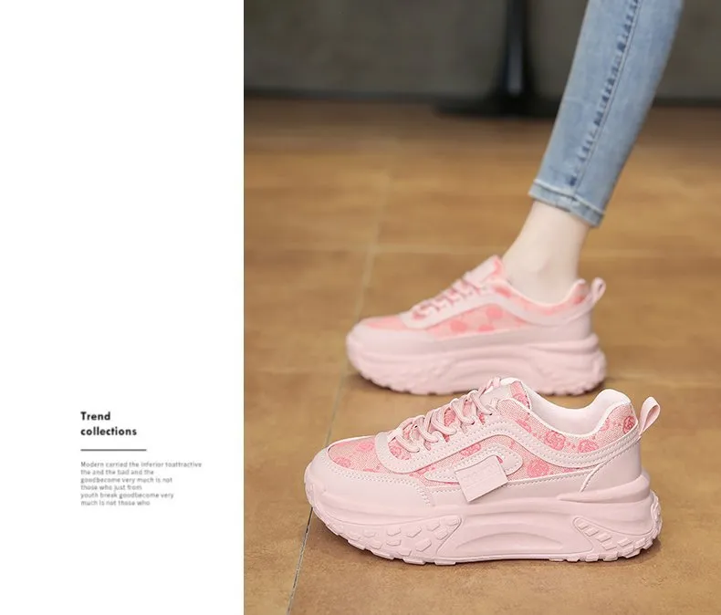 Women's Korean Style Dad Sneakers 2025 Spring Breathable Mesh Cloth Versatile Student Sports Shoes Thick Sole Height Increasing Running Shoes showcase 2