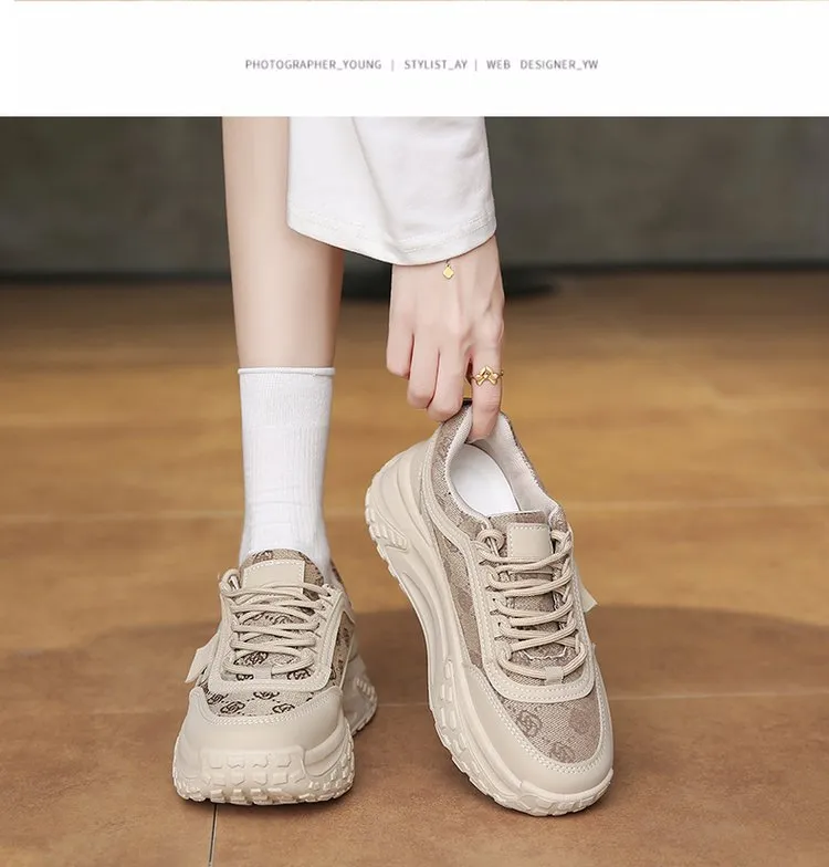 Women's Korean Style Dad Sneakers 2025 Spring Breathable Mesh Cloth Versatile Student Sports Shoes Thick Sole Height Increasing Running Shoes showcase 8