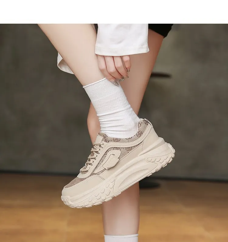 Women's Korean Style Dad Sneakers 2025 Spring Breathable Mesh Cloth Versatile Student Sports Shoes Thick Sole Height Increasing Running Shoes showcase 9