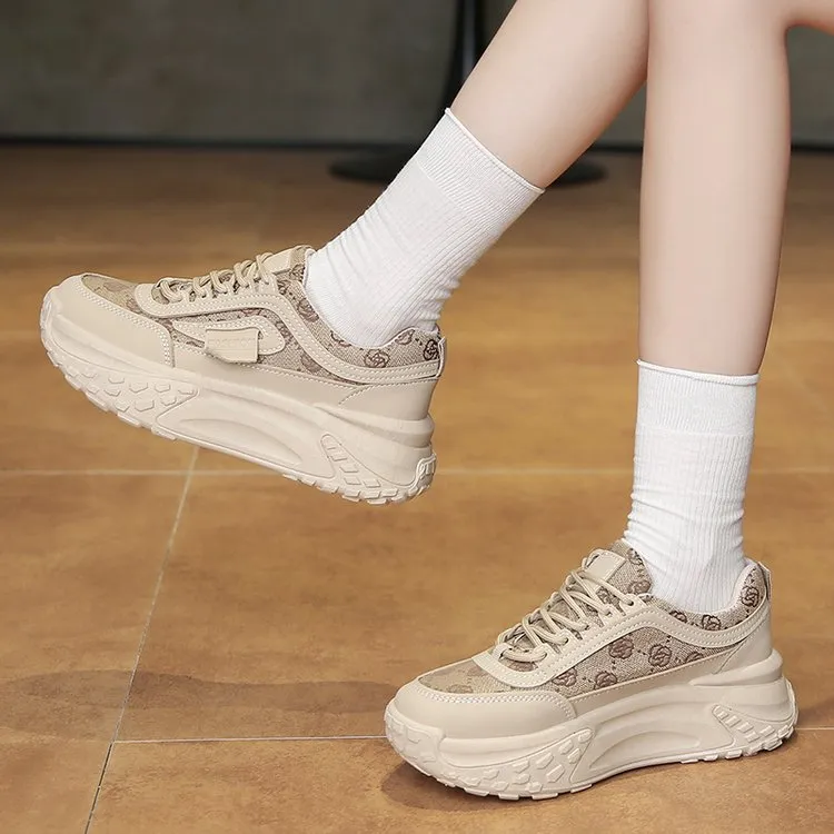 Women's Korean Style Dad Sneakers 2025 Spring Breathable Mesh Cloth Versatile Student Sports Shoes Thick Sole Height Increasing Running Shoes thumbnail 3