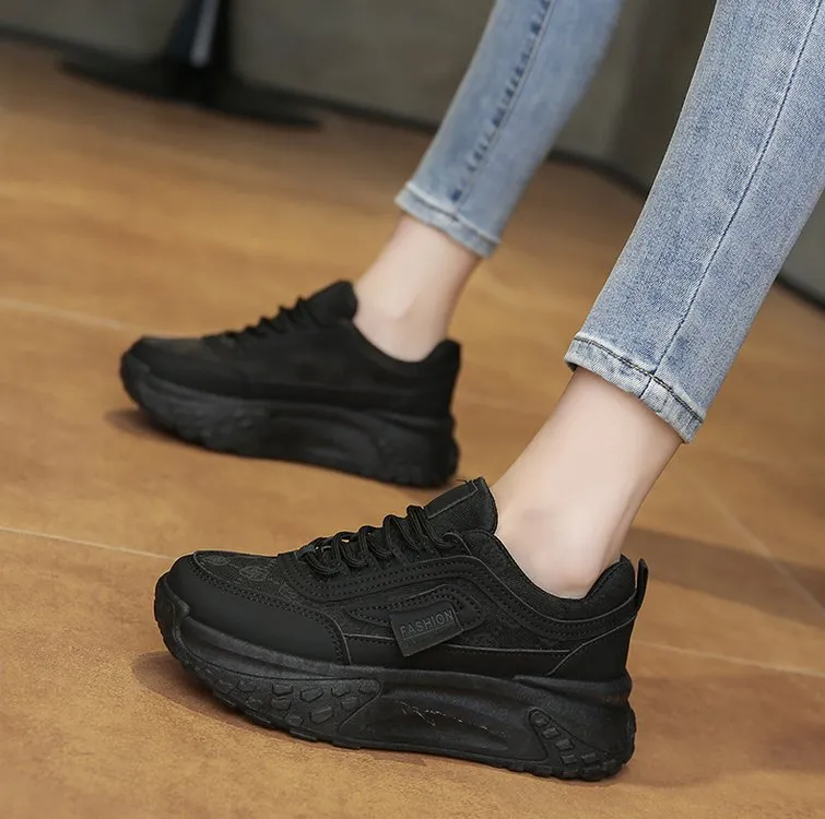 Women's Korean Style Dad Sneakers 2025 Spring Breathable Mesh Cloth Versatile Student Sports Shoes Thick Sole Height Increasing Running Shoes thumbnail 2