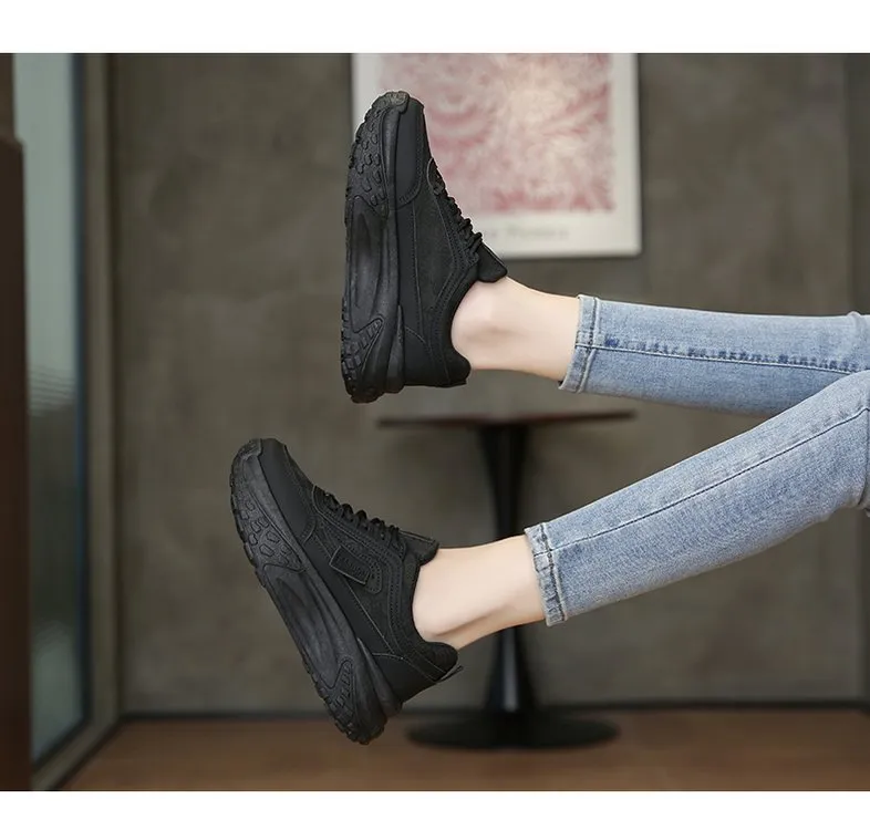 Women's Korean Style Dad Sneakers 2025 Spring Breathable Mesh Cloth Versatile Student Sports Shoes Thick Sole Height Increasing Running Shoes showcase 11