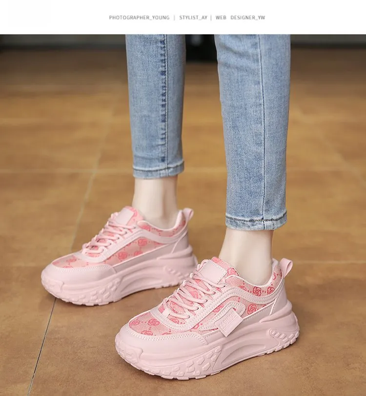 Women's Korean Style Dad Sneakers 2025 Spring Breathable Mesh Cloth Versatile Student Sports Shoes Thick Sole Height Increasing Running Shoes showcase 5