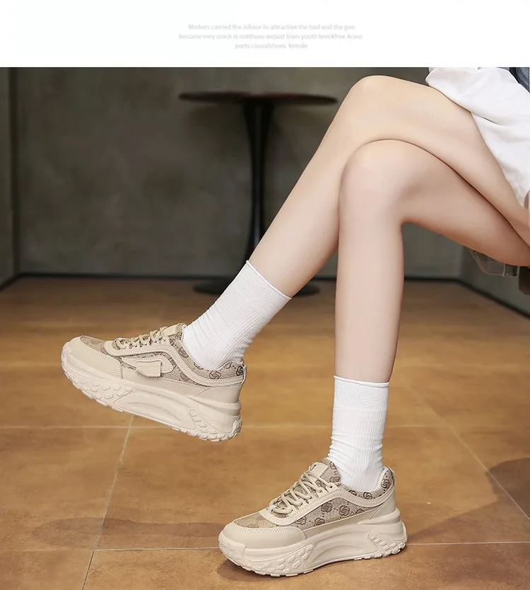 Women's Korean Style Dad Sneakers 2025 Spring Breathable Mesh Cloth Versatile Student Sports Shoes Thick Sole Height Increasing Running Shoes showcase 7
