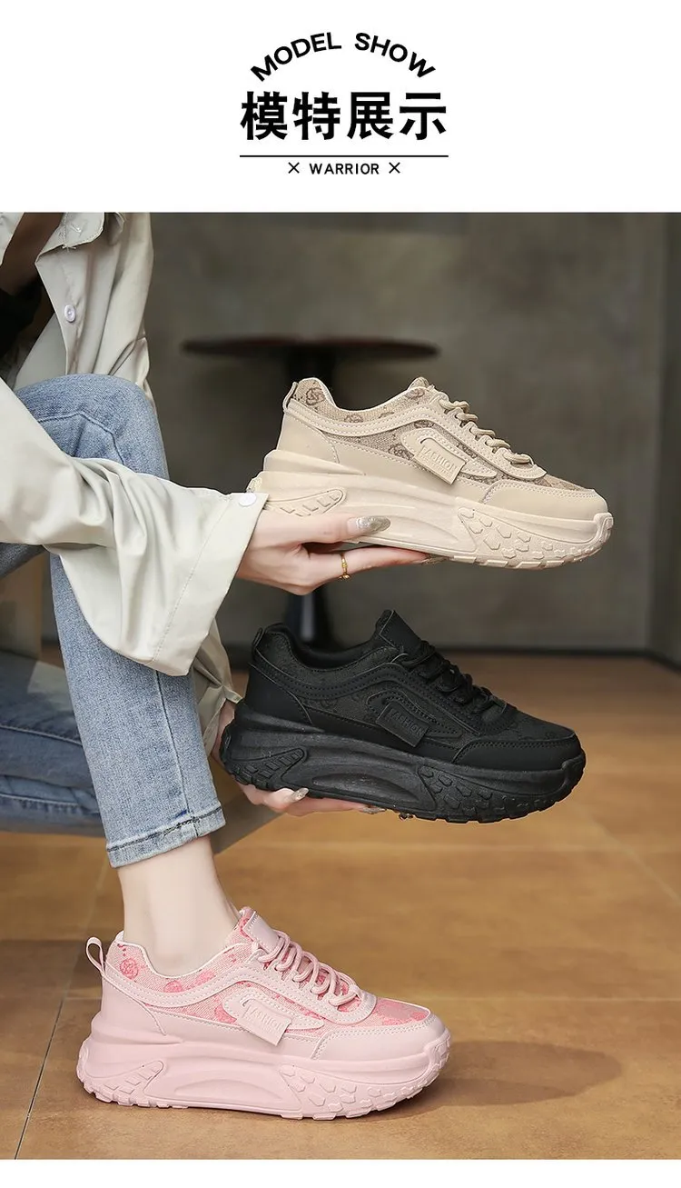 Women's Korean Style Dad Sneakers 2025 Spring Breathable Mesh Cloth Versatile Student Sports Shoes Thick Sole Height Increasing Running Shoes showcase 1