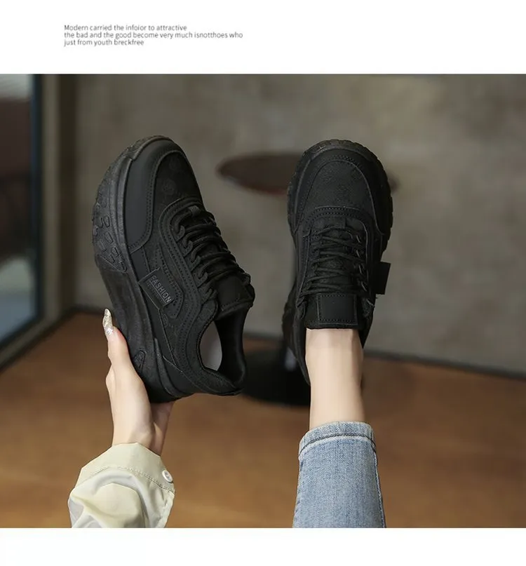 Women's Korean Style Dad Sneakers 2025 Spring Breathable Mesh Cloth Versatile Student Sports Shoes Thick Sole Height Increasing Running Shoes showcase 12