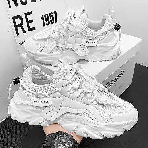 Men's Breathable Mesh Sneakers - Korean Style Trendy Casual Shoes - Lightweight Thick Sole All-Match Summer Footwear