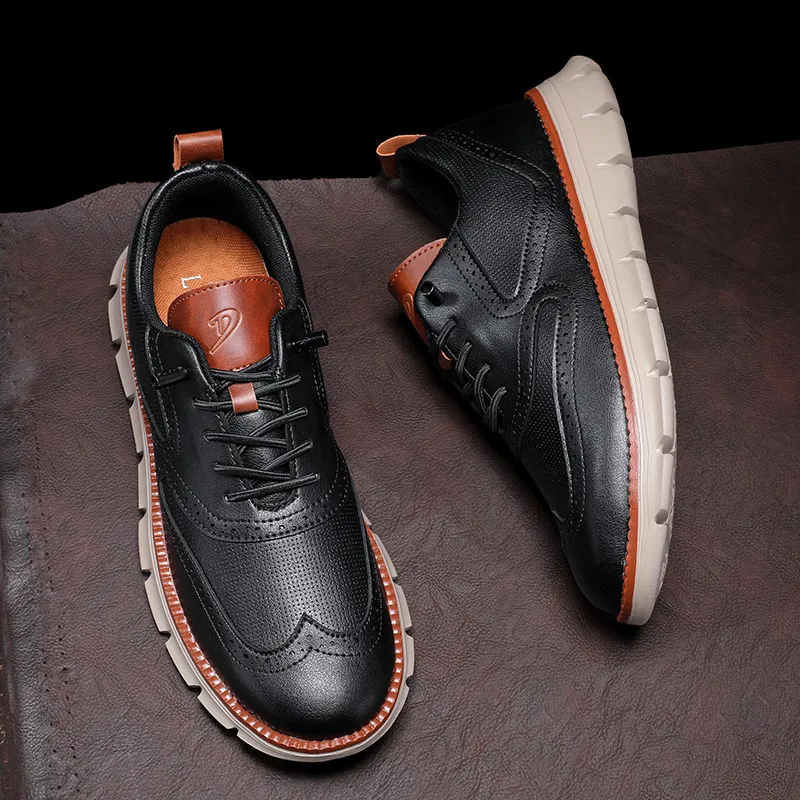 Men's Leather Casual Shoes Slip-On Loafers Lightweight Breathable Sneakers Plus Size Spring Autumn Footwear showcase 7