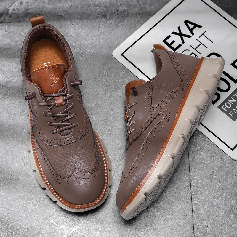 Men's Leather Casual Shoes Slip-On Loafers Lightweight Breathable Sneakers Plus Size Spring Autumn Footwear showcase 2