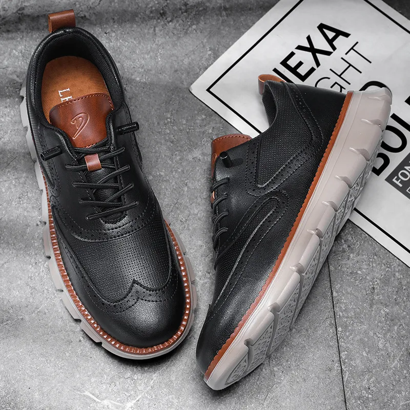 Men's Leather Casual Shoes Slip-On Loafers Lightweight Breathable Sneakers Plus Size Spring Autumn Footwear showcase 1