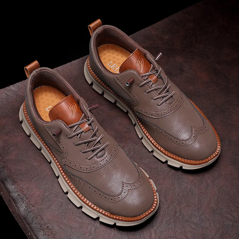 Men's Leather Casual Shoes Slip-On Loafers Lightweight Breathable Sneakers Plus Size Spring Autumn Footwear showcase 10