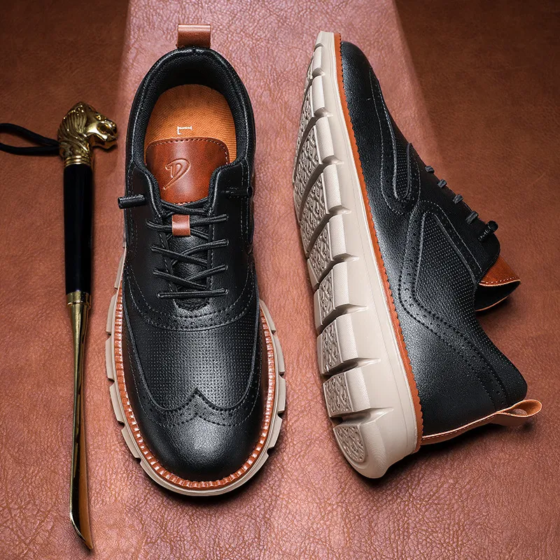 Men's Leather Casual Shoes Slip-On Loafers Lightweight Breathable Sneakers Plus Size Spring Autumn Footwear showcase 3