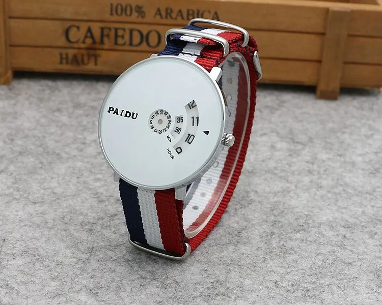 Punk Style Woven Mesh Band Watch for Youth - Korean Fashion Quartz Wristwatch with Canvas Strap - Trendy Turntable Design for Boys and Girls showcase 5