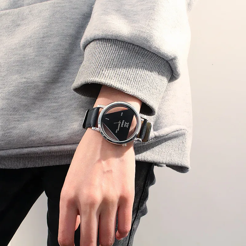 Triangle Watch for Women/Men - Unique Harajuku Style, Double-Sided Cut Out, Korean Trend, Fashionable Wristwatch for Students, Couples, Stylish Timepiece thumbnail 2