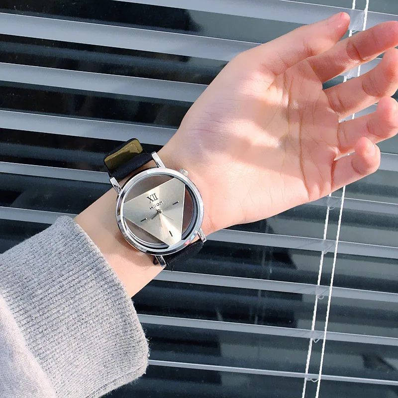 Triangle Watch for Women/Men - Unique Harajuku Style, Double-Sided Cut Out, Korean Trend, Fashionable Wristwatch for Students, Couples, Stylish Timepiece showcase 5