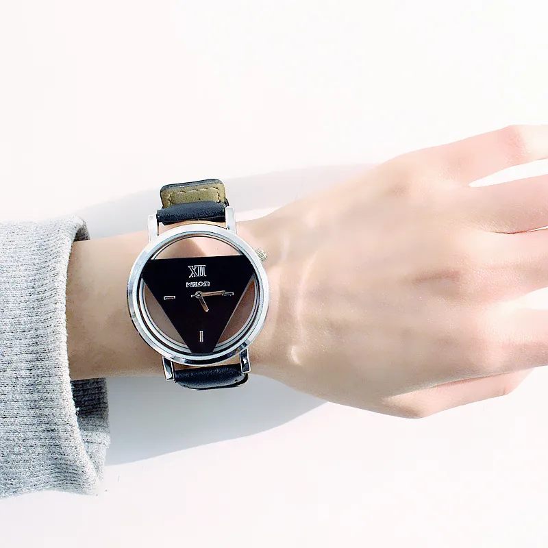 Triangle Watch for Women/Men - Unique Harajuku Style, Double-Sided Cut Out, Korean Trend, Fashionable Wristwatch for Students, Couples, Stylish Timepiece thumbnail 1