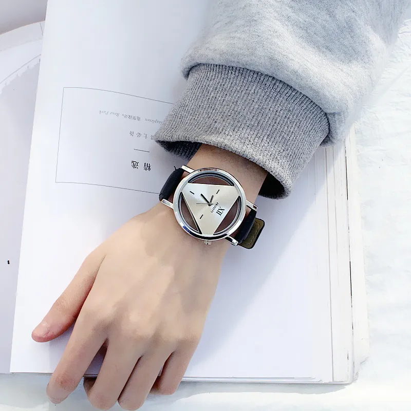 Triangle Watch for Women/Men - Unique Harajuku Style, Double-Sided Cut Out, Korean Trend, Fashionable Wristwatch for Students, Couples, Stylish Timepiece thumbnail 3