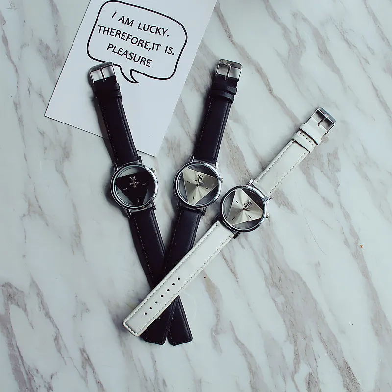 Triangle Watch for Women/Men - Unique Harajuku Style, Double-Sided Cut Out, Korean Trend, Fashionable Wristwatch for Students, Couples, Stylish Timepiece showcase 14