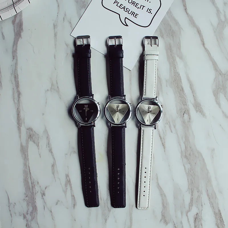 Triangle Watch for Women/Men - Unique Harajuku Style, Double-Sided Cut Out, Korean Trend, Fashionable Wristwatch for Students, Couples, Stylish Timepiece showcase 13