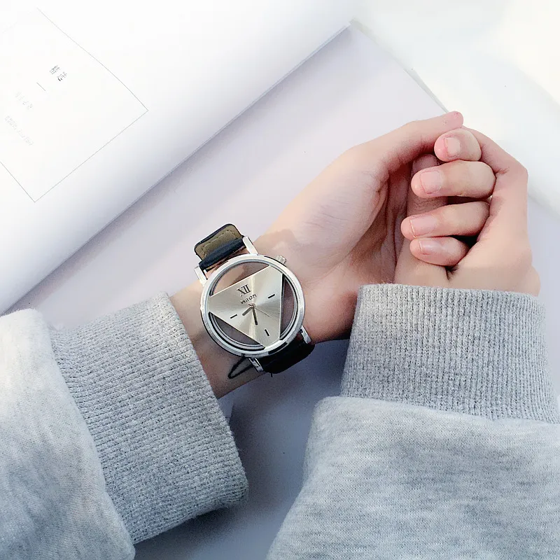 Triangle Watch for Women/Men - Unique Harajuku Style, Double-Sided Cut Out, Korean Trend, Fashionable Wristwatch for Students, Couples, Stylish Timepiece showcase 6