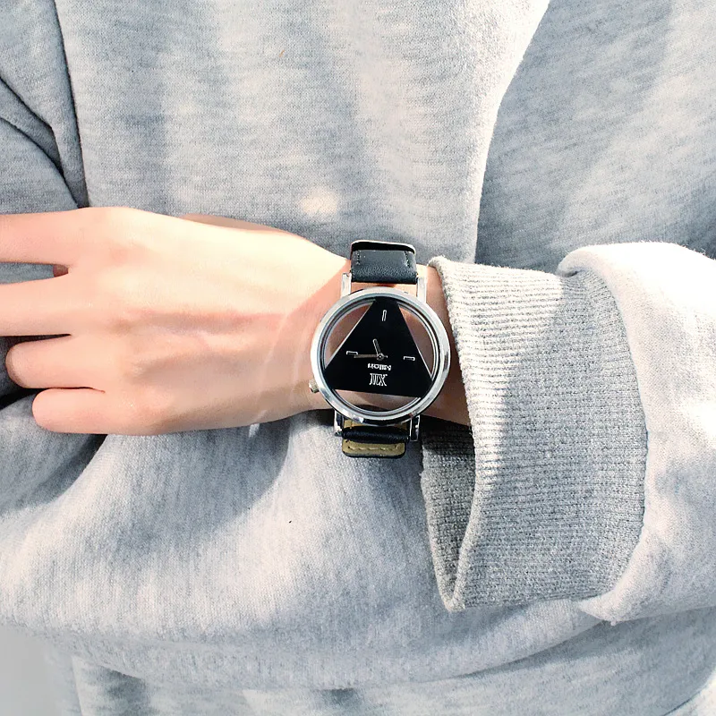Triangle Watch for Women/Men - Unique Harajuku Style, Double-Sided Cut Out, Korean Trend, Fashionable Wristwatch for Students, Couples, Stylish Timepiece showcase 2