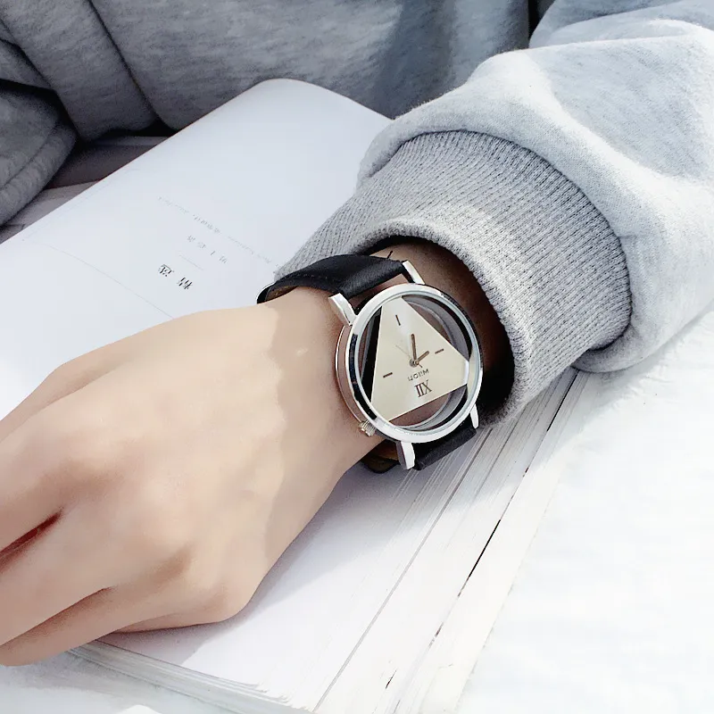Triangle Watch for Women/Men - Unique Harajuku Style, Double-Sided Cut Out, Korean Trend, Fashionable Wristwatch for Students, Couples, Stylish Timepiece showcase 8
