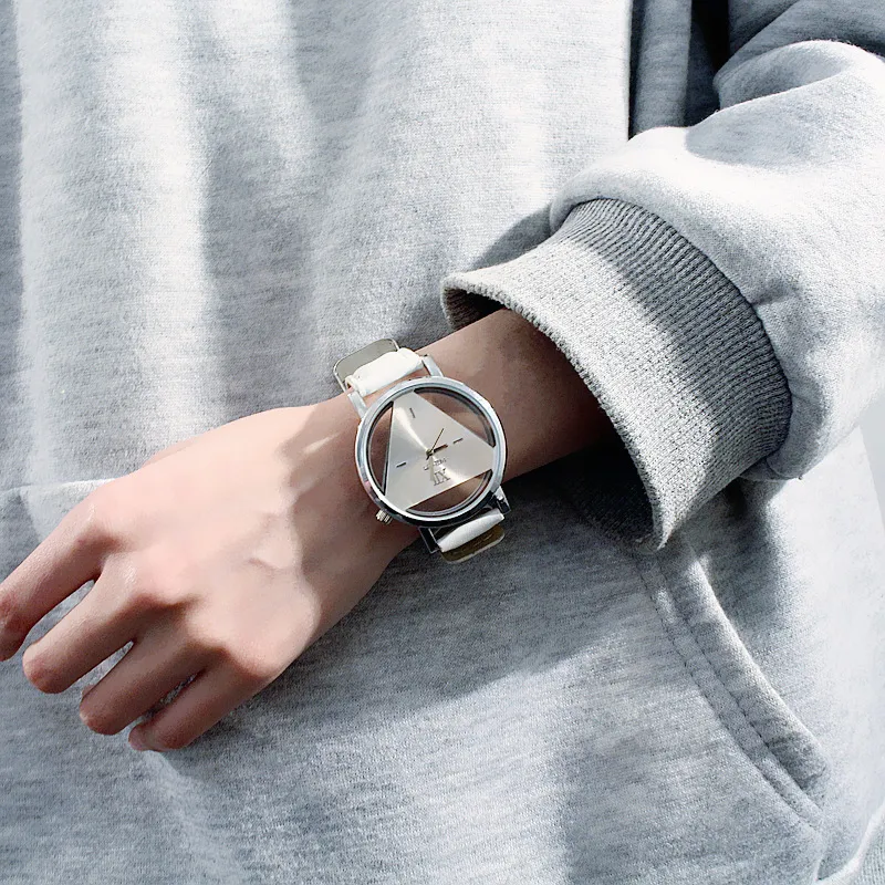 Triangle Watch for Women/Men - Unique Harajuku Style, Double-Sided Cut Out, Korean Trend, Fashionable Wristwatch for Students, Couples, Stylish Timepiece showcase 10