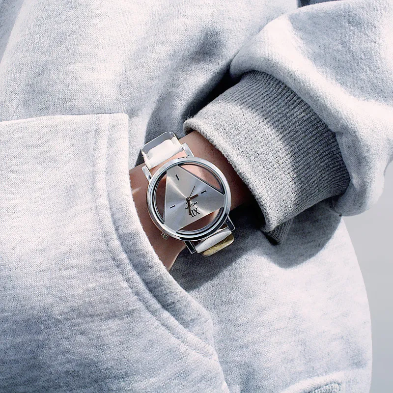 Triangle Watch for Women/Men - Unique Harajuku Style, Double-Sided Cut Out, Korean Trend, Fashionable Wristwatch for Students, Couples, Stylish Timepiece showcase 9