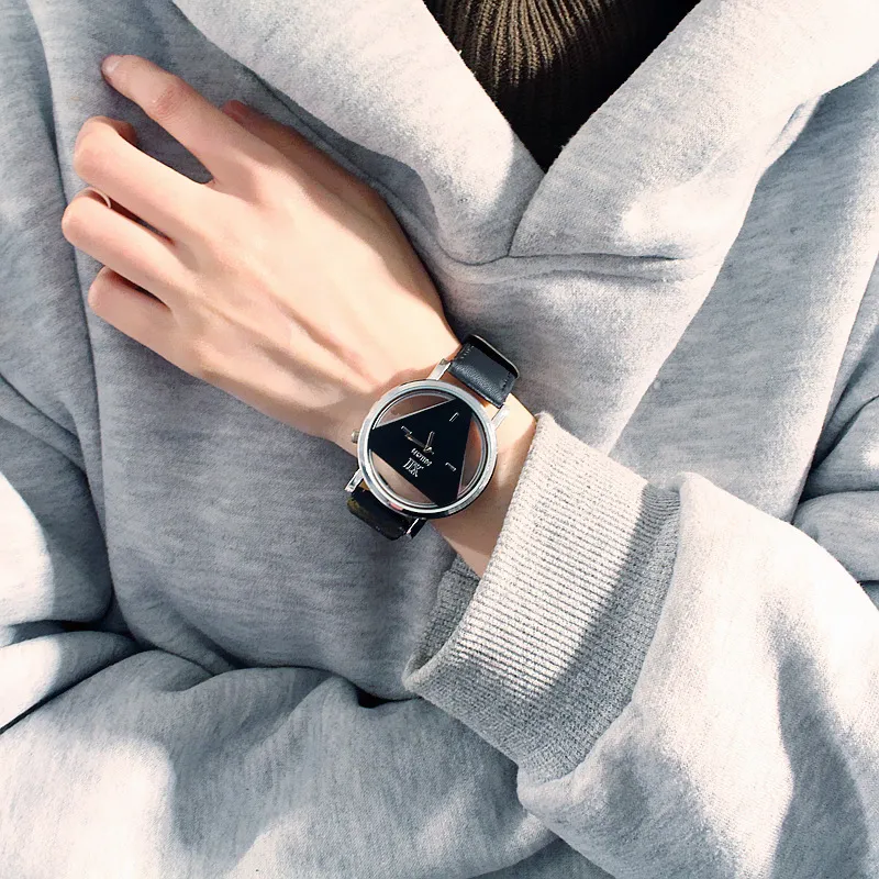 Triangle Watch for Women/Men - Unique Harajuku Style, Double-Sided Cut Out, Korean Trend, Fashionable Wristwatch for Students, Couples, Stylish Timepiece showcase 4