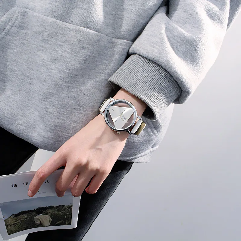 Triangle Watch for Women/Men - Unique Harajuku Style, Double-Sided Cut Out, Korean Trend, Fashionable Wristwatch for Students, Couples, Stylish Timepiece showcase 12