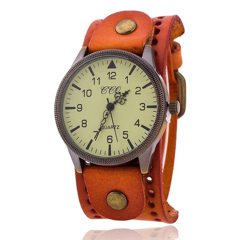 Men's Large Dial Punk Watch with Cowhide Strap - Retro Business Style Fashion Wristwatch for Men thumbnail 2