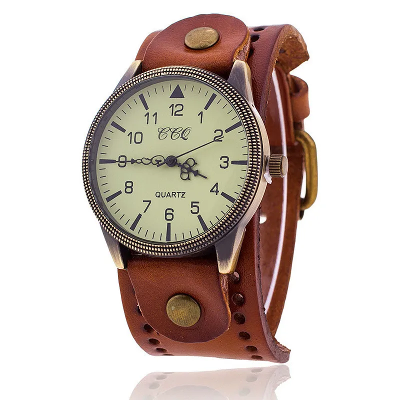 Men's Large Dial Punk Watch with Cowhide Strap - Retro Business Style Fashion Wristwatch for Men thumbnail 3