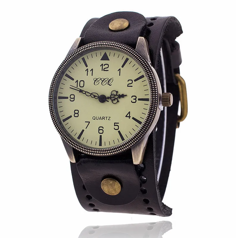Men's Large Dial Punk Watch with Cowhide Strap - Retro Business Style Fashion Wristwatch for Men thumbnail 5