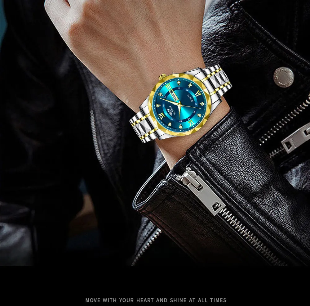 Men's Quartz Watch with Diamond Case, Luminous Hands, Waterproof, Calendar, Stainless Steel Band - Fashionable and Simple Design showcase 5