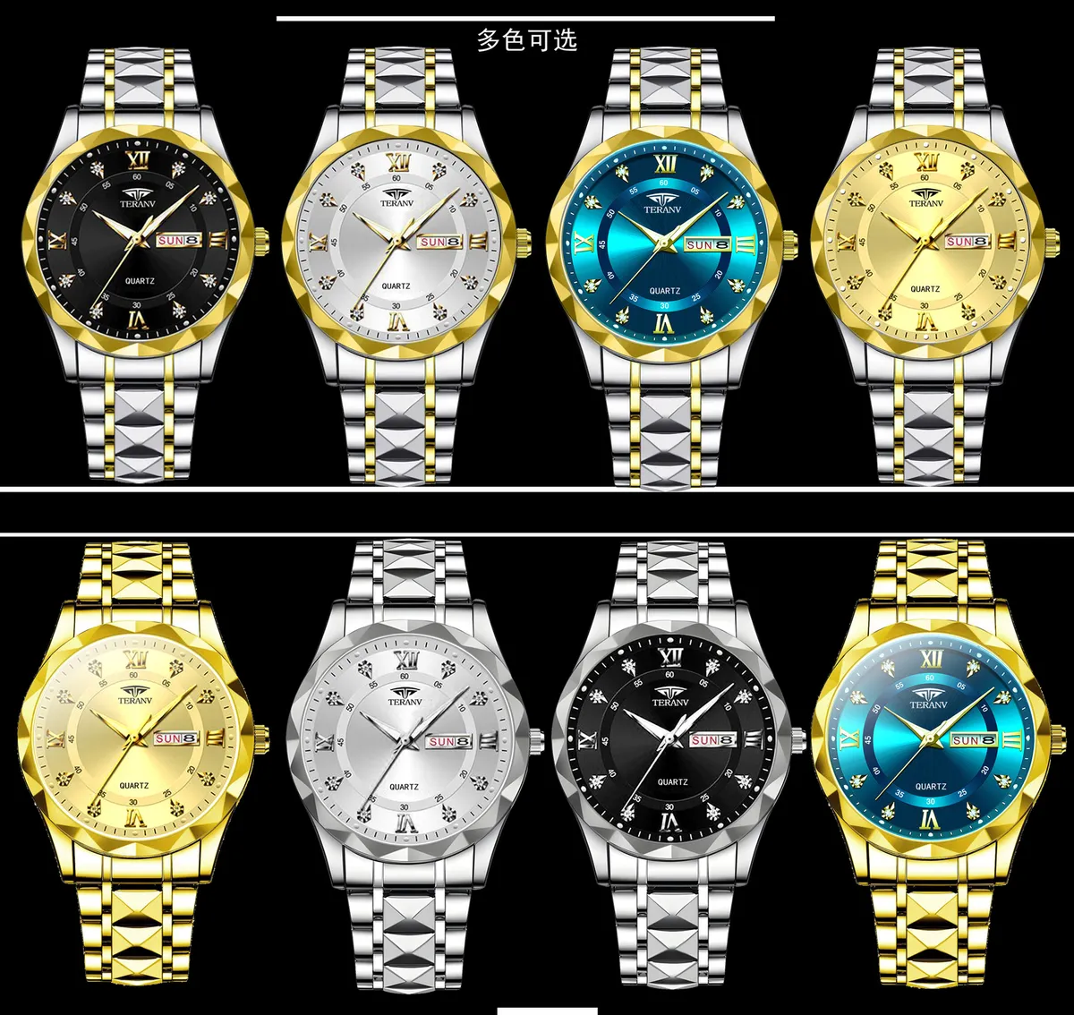 Men's Quartz Watch with Diamond Case, Luminous Hands, Waterproof, Calendar, Stainless Steel Band - Fashionable and Simple Design showcase 6