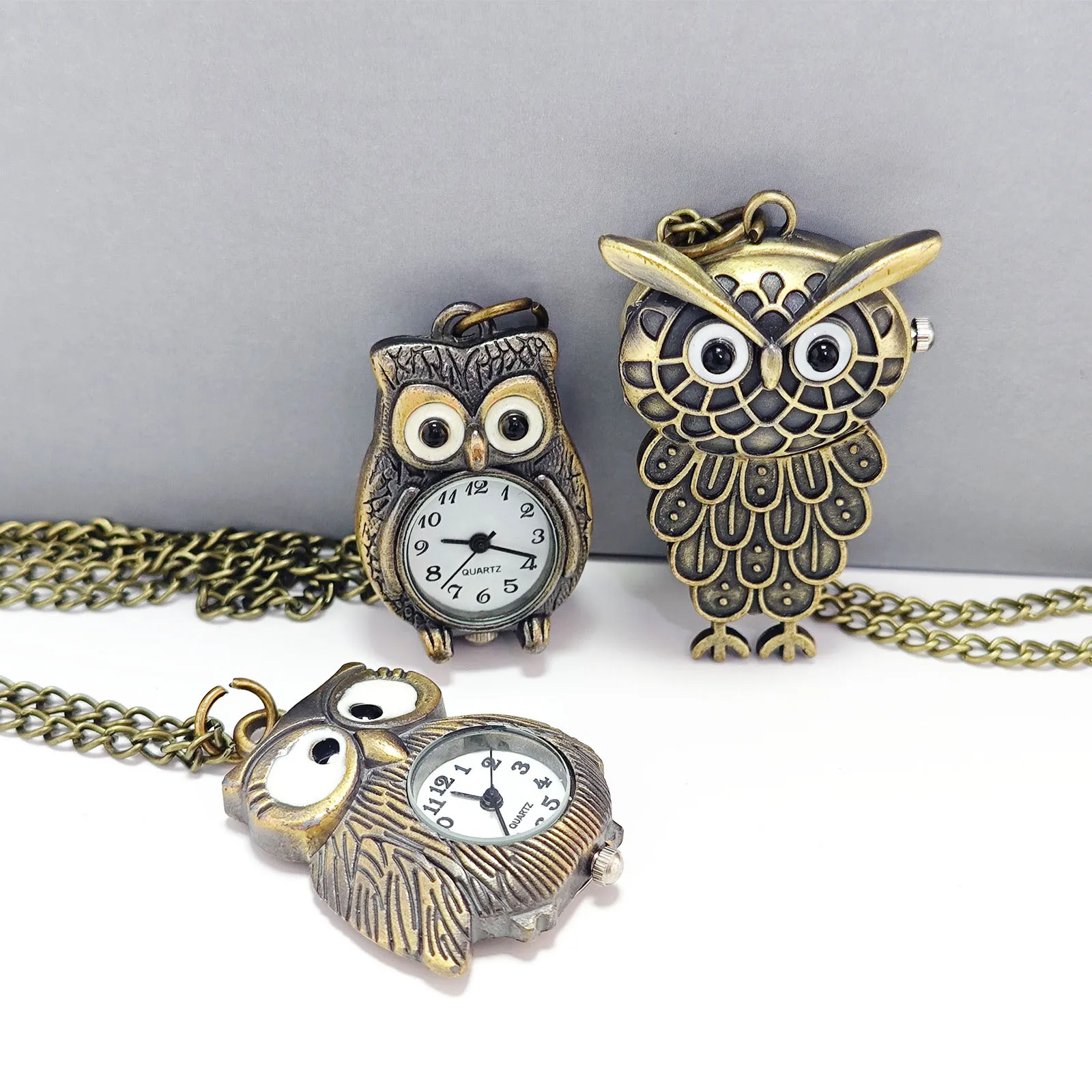 Vintage Owl Pocket Watch Necklace for Students - Retro Quartz Pendant Watch Keychain - Personalized Gift for Men Women Boys Girls thumbnail 2