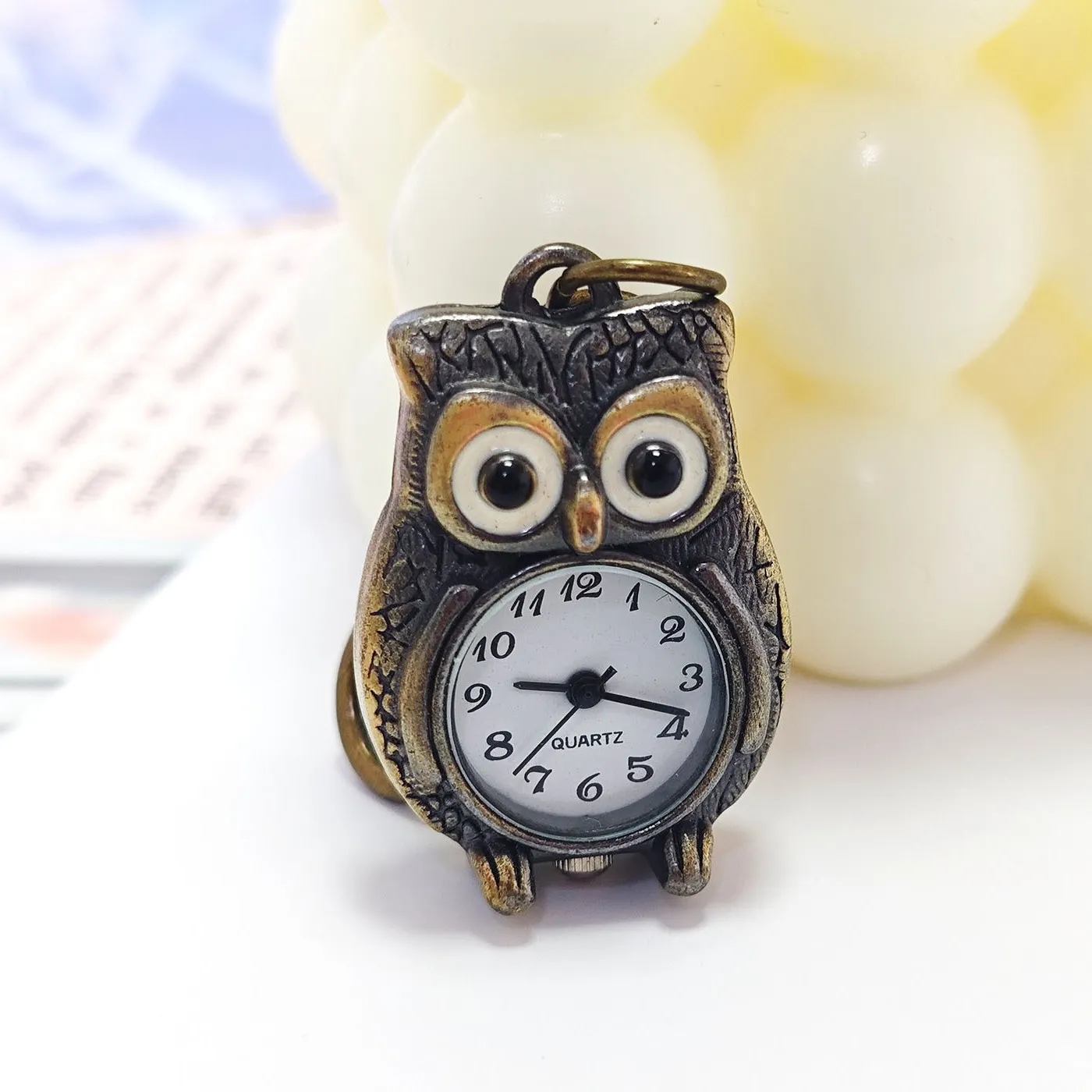 Vintage Owl Pocket Watch Necklace for Students - Retro Quartz Pendant Watch Keychain - Personalized Gift for Men Women Boys Girls thumbnail 1