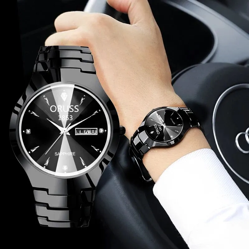 Men's Luminous Tungsten Steel Quartz Watch - Waterproof Fashion Calendar Wristwatch for Students and Couples - Wholesale Available thumbnail 2