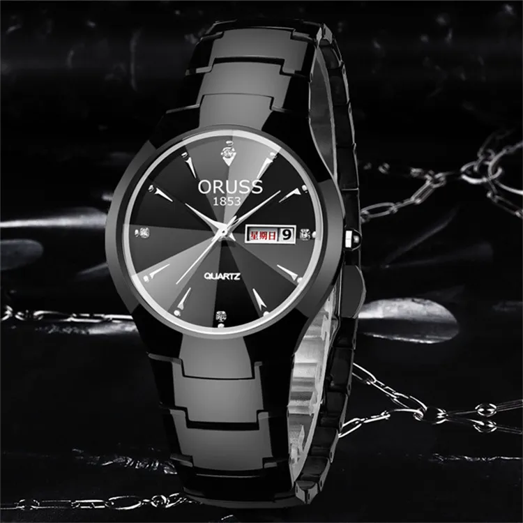Men's Luminous Tungsten Steel Quartz Watch - Waterproof Fashion Calendar Wristwatch for Students and Couples - Wholesale Available showcase 3