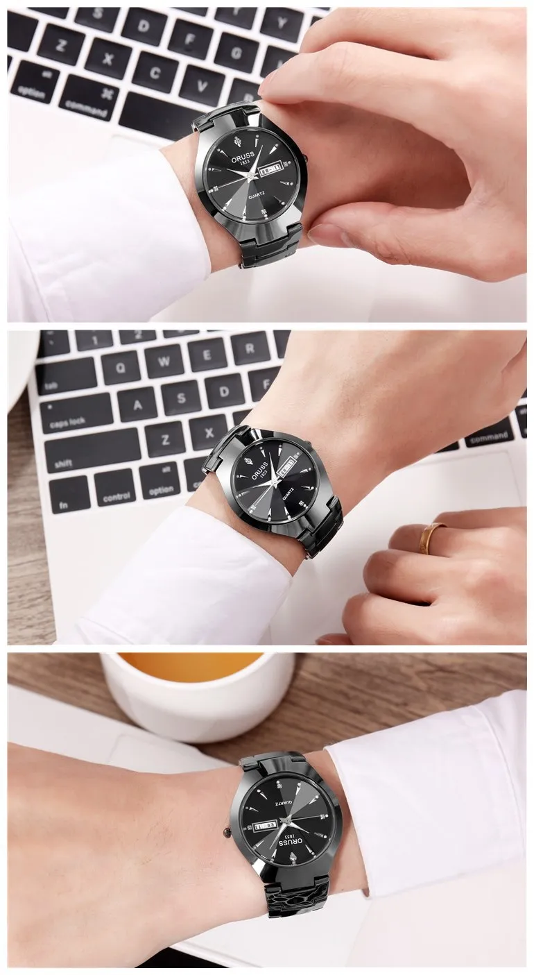 Men's Luminous Tungsten Steel Quartz Watch - Waterproof Fashion Calendar Wristwatch for Students and Couples - Wholesale Available showcase 5
