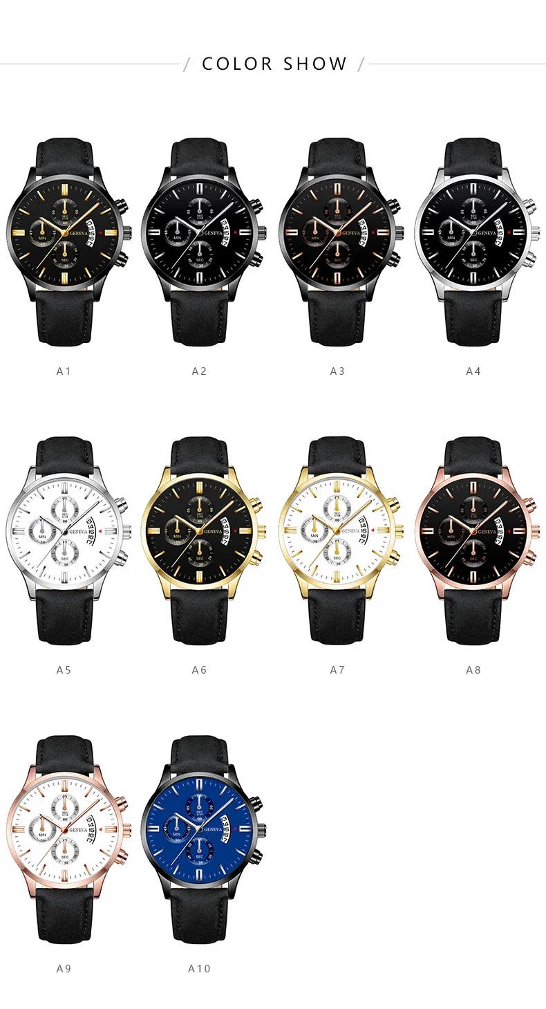 Men's Quartz Watch with Leather Strap - Fashionable Business Style with Calendar - Wholesale Hot Selling Foreign Trade Cross-Border Watch showcase 18