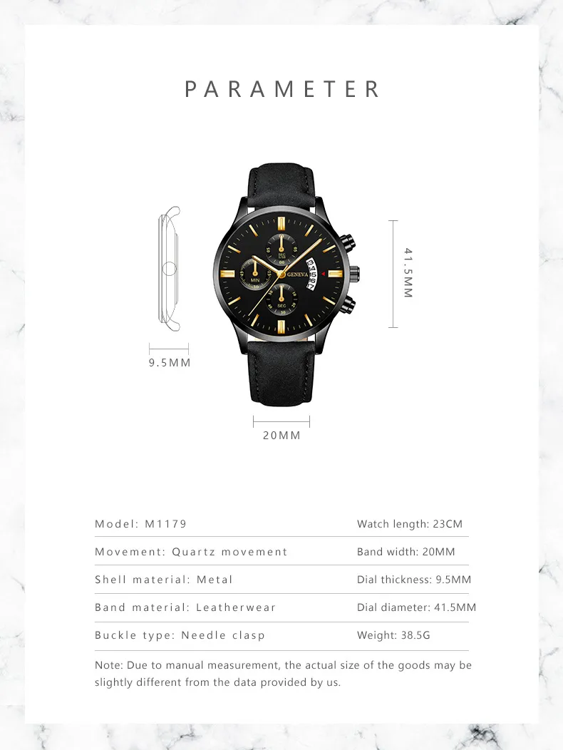 Men's Quartz Watch with Leather Strap - Fashionable Business Style with Calendar - Wholesale Hot Selling Foreign Trade Cross-Border Watch showcase 17
