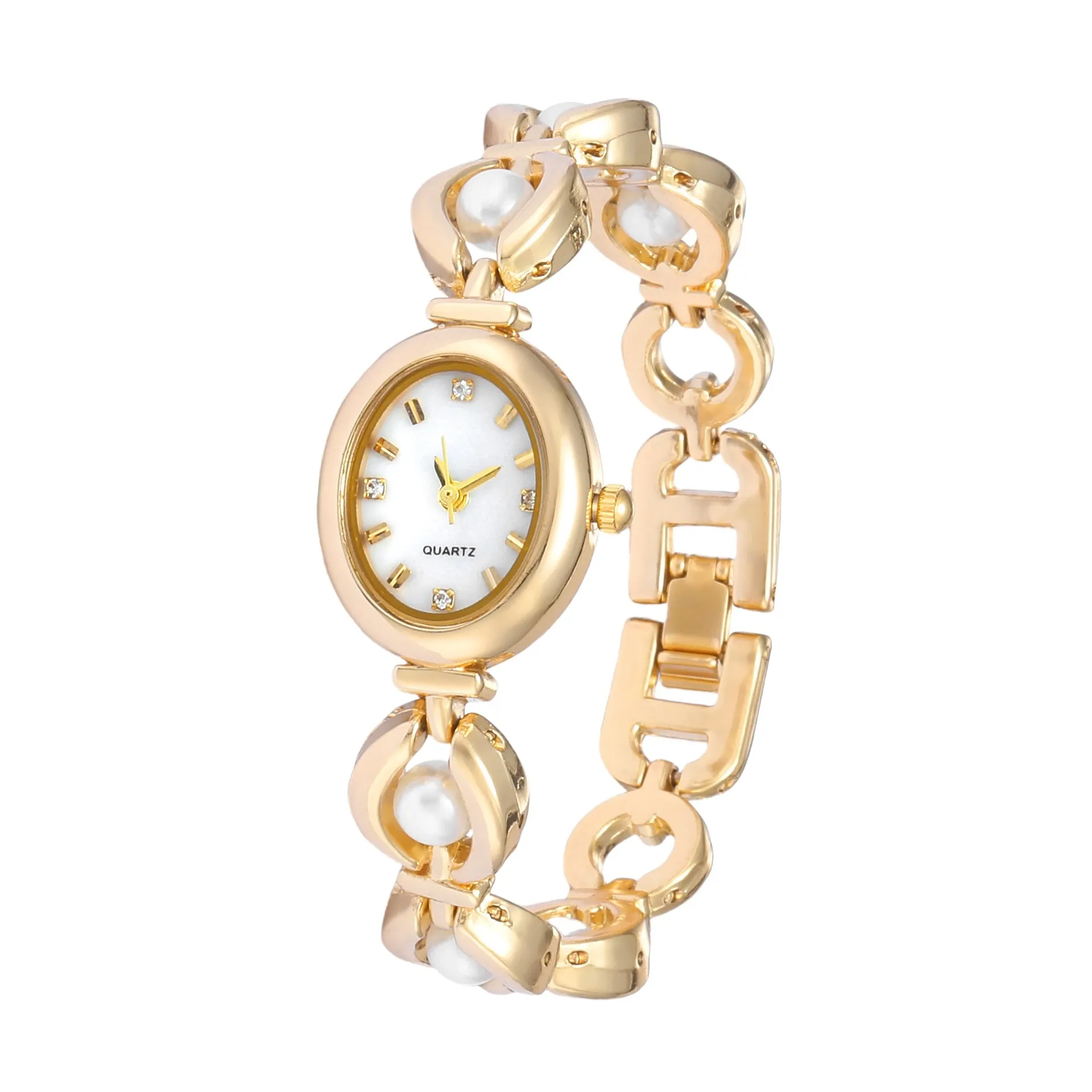 Women's Vintage Style Oval Quartz Watch with Faux Pearl Bracelet - Elegant Ladies Wristwatch Fashion Jewelry Gift thumbnail 5