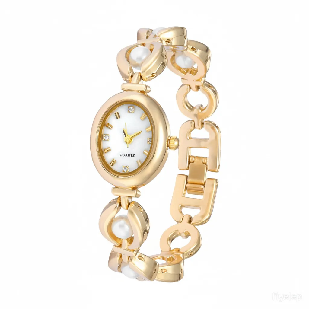 Women's Vintage Style Oval Quartz Watch with Faux Pearl Bracelet - Elegant Ladies Wristwatch Fashion Jewelry Gift showcase 8