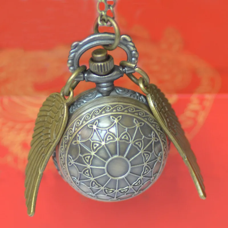 Vintage Bronze Quartz Pocket Watch Necklace with Winged Design, Spider Web Detail - Antique Style Pendant Watch for Men and Women showcase 3