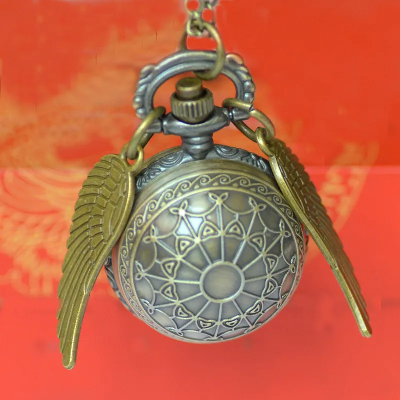 Vintage Bronze Quartz Pocket Watch Necklace with Winged Design, Spider Web Detail - Antique Style Pendant Watch for Men and Women showcase 11