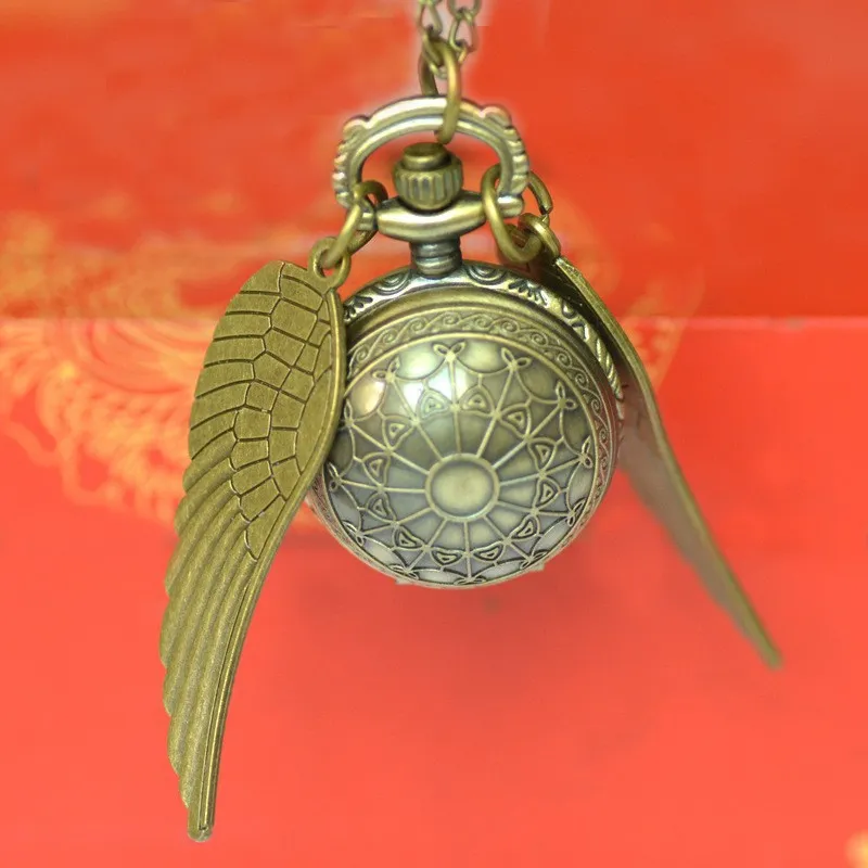 Vintage Bronze Quartz Pocket Watch Necklace with Winged Design, Spider Web Detail - Antique Style Pendant Watch for Men and Women thumbnail 4