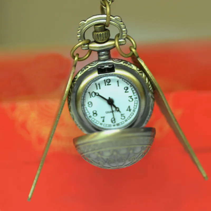 Vintage Bronze Quartz Pocket Watch Necklace with Winged Design, Spider Web Detail - Antique Style Pendant Watch for Men and Women showcase 2